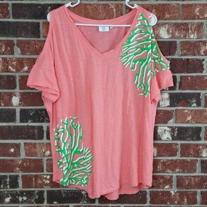 Crown Ivy Beach Coral Pink Cold Shoulder Top